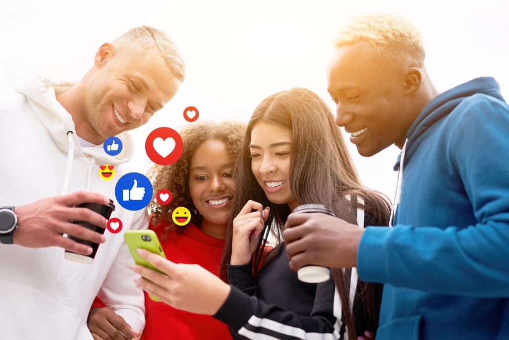 Multi-ethnic group people teenage friends