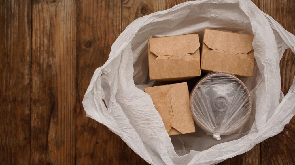 Food in containers and in a package